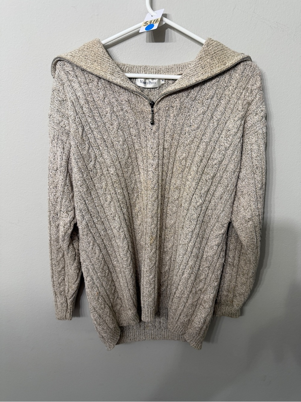 Women’s Marco Pecci Medium Beige Cable Knit Quarter Zip Sweater